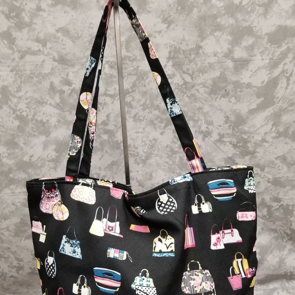 New Moda Beach Bag - Black with Purse Print - Picture 2 of 5